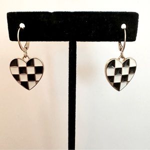 Checkered Black+White Gold Earrings